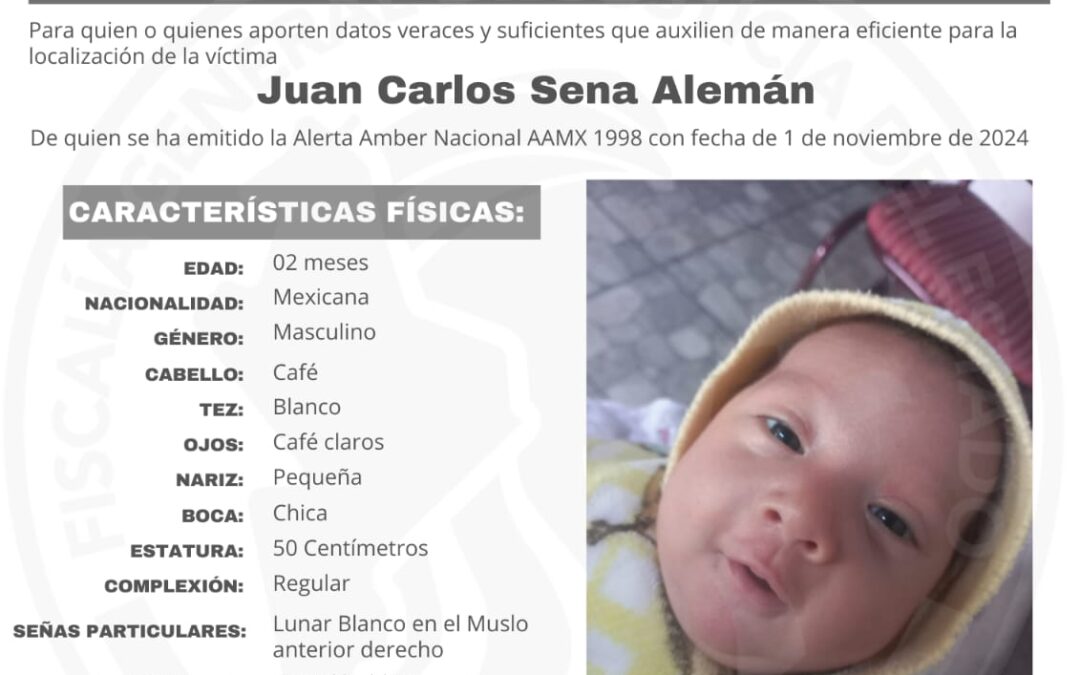 Fiscalía de NL ofrece 500 mil pesos de recompensa por información sobre bebé secuestrado